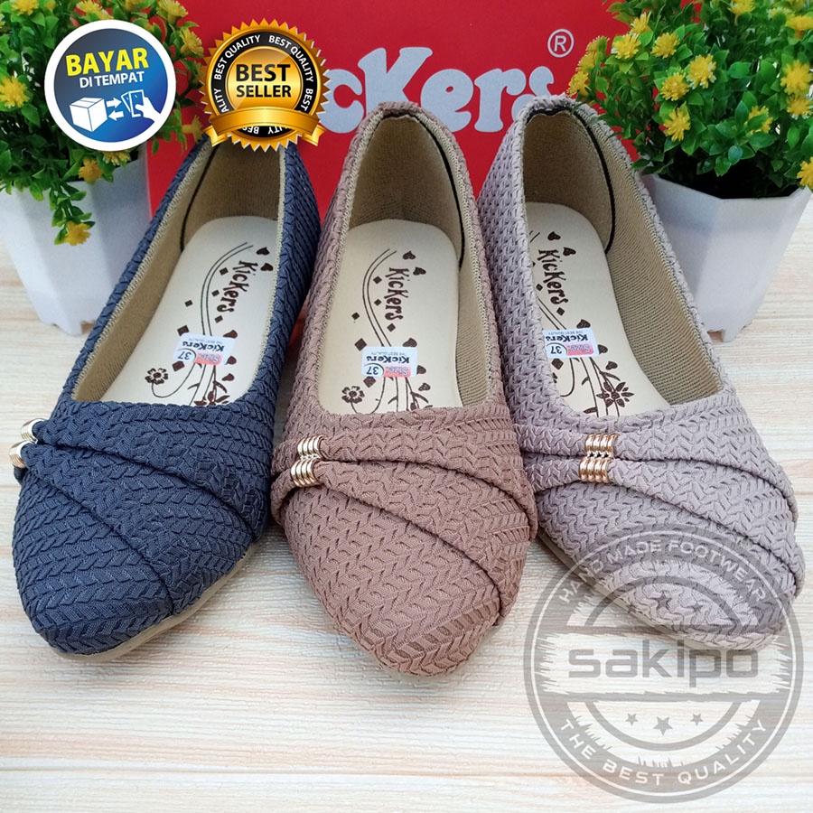 PROMO 1.1 SEPATU BALET RAJUT SLEMPANG SAMPING / FLAT SHOES MURAH / SEPATU TRENDI SEKOLAH DAN KERJA / SAKIPO