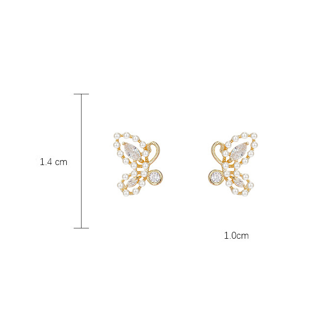 Korean Fashion Diamond Pearl Butterfly Tassel Big Circle Gold Earring Temperament Sweet Earrings Jewelry Accessories