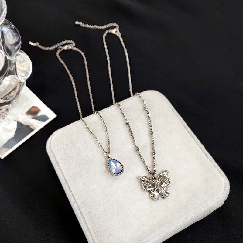 Butterfly Kalung Multilayer Liontin Kupu-Kupu Berlian Biru Gaya Korea Untuk Aksesoris