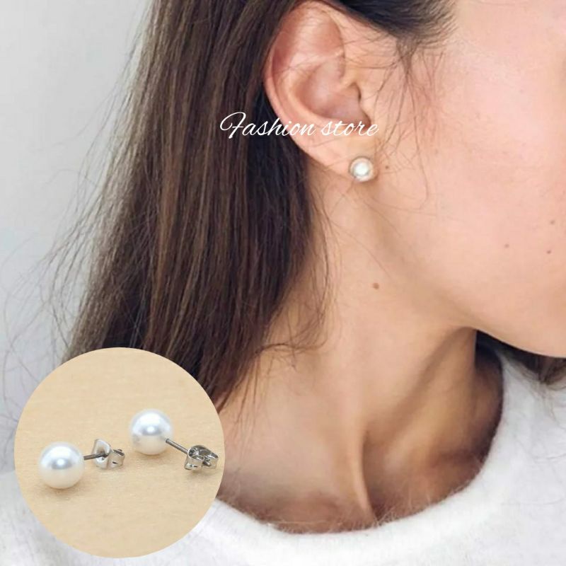 Titanium Anting tusuk pentol Mutiara Putih Antikarat Gold White Fashion Anting Wanita impor