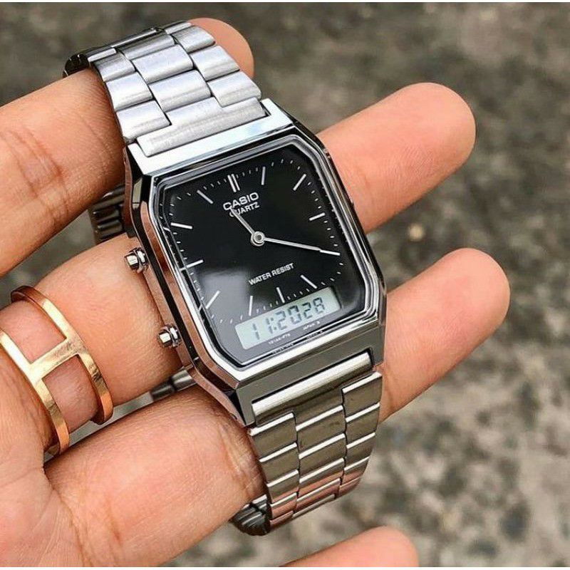 Jam Tangan Pria / Wanita Casio Rantai Double Time AQ-230