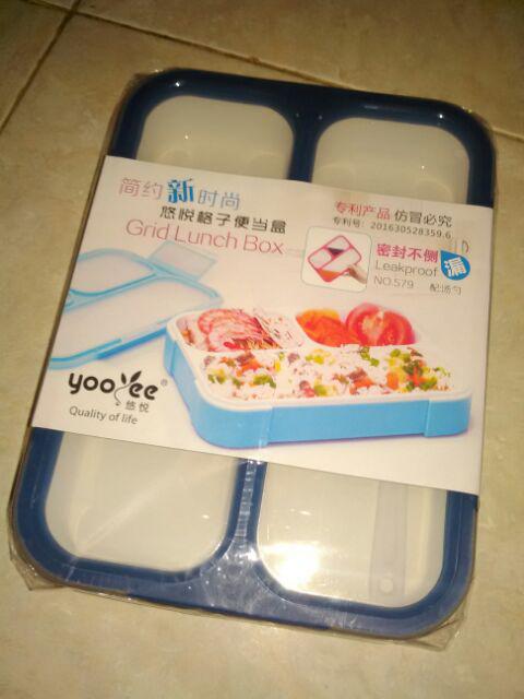 Kotak Makan Lunch Box Yooyee 3 Sekat / Grid Leak Proof / Anti Bocor Bento / Kotak Bekal
