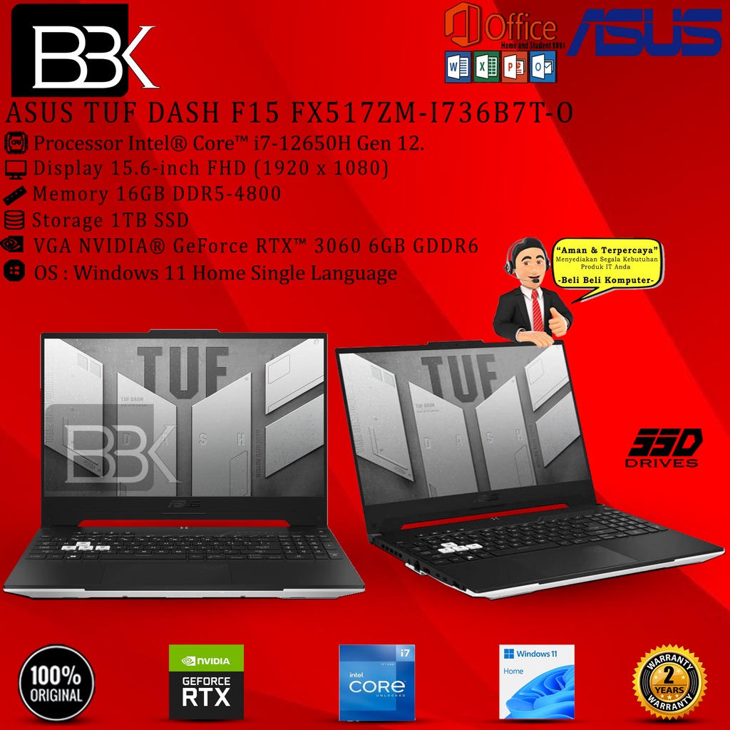 ASUS TUF DASH F15 FX517ZM-I736B7T-O i7-12650H/ 16GB/ 1TB/ RTX3060/ W11