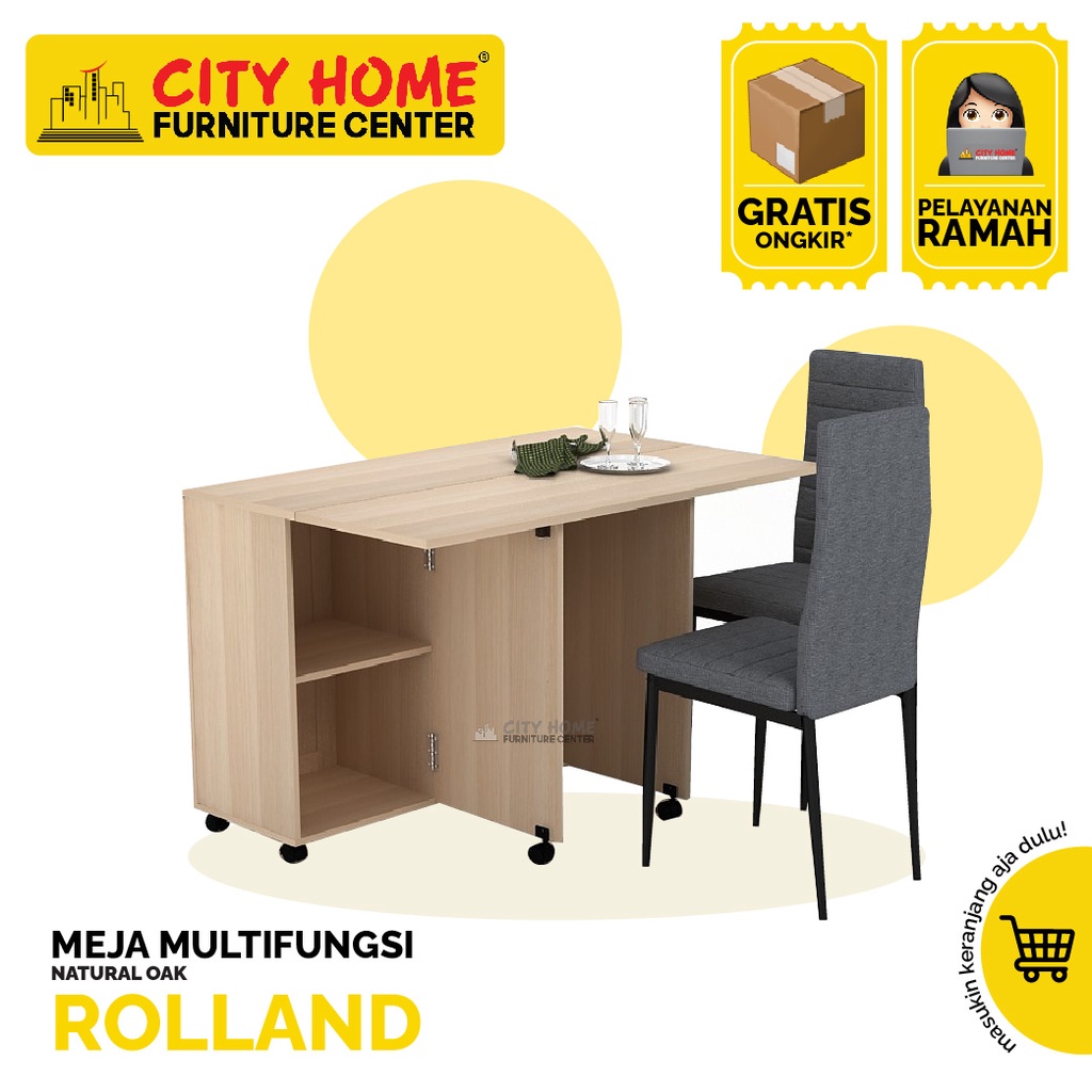 Meja Makan Lipat / Bufet / Meja Samping / Rak Dapur ROLLAND | City Home Furniture Cikarang