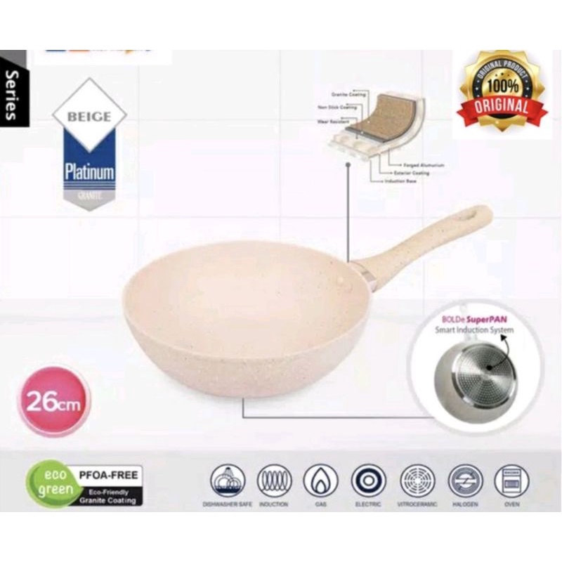 Wajan Penggorengan Bolde Super Pan Wok Pan Granite 26cm - Wok Pan Bolde Granite Beige 26cm
