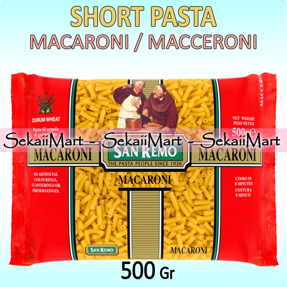 

SAN REMO Macaroni Pasta 38 500gr - SANREMO Makaroni Pasta Gandum Semolina Wheat 500 Gr