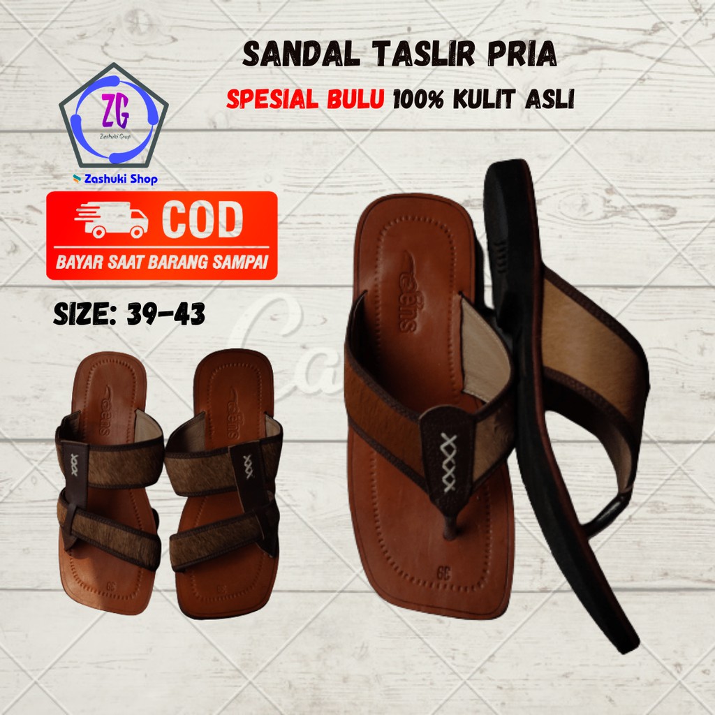 (ZG-TP4) Sandal Pria, Sandal Taslir BULU, Sandal Nabati Pria, Slop, Japit - Sandal Kulit Pria-Sandal