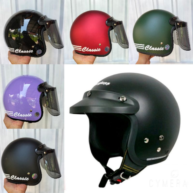 Helm Bogo Dewasa Classik Retro Full Leher Kaca Cembung Kaca Datar