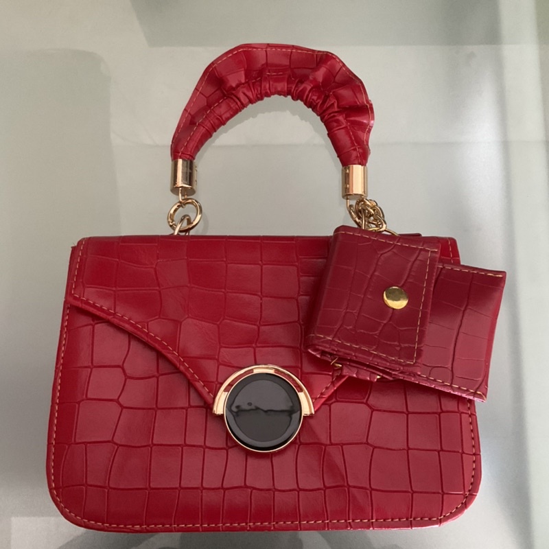 Tas Wanita Sling Bag Selempang Croco Sintetis Free Mini Pouch Dompet Koin Kecil Tali Panjang Murah K