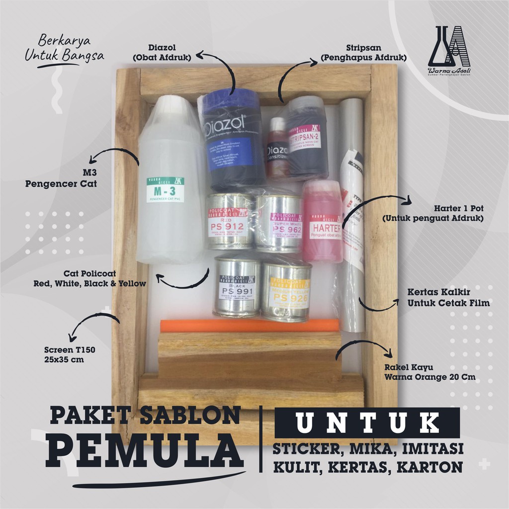 Paket Sablon Pemula Sticker Mika Imitasi Kulit Kertas Paket Sablon Pemula Sticker Mika Imitasi Kulit Kertas