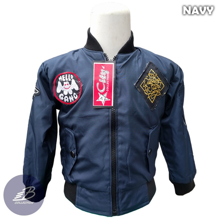 Jaket Bomber Bayi Bolak-Balik Parasut Despo Fleece Usia 1-4 tahun - Jaket Motor Anak Balita Small Size-Navy