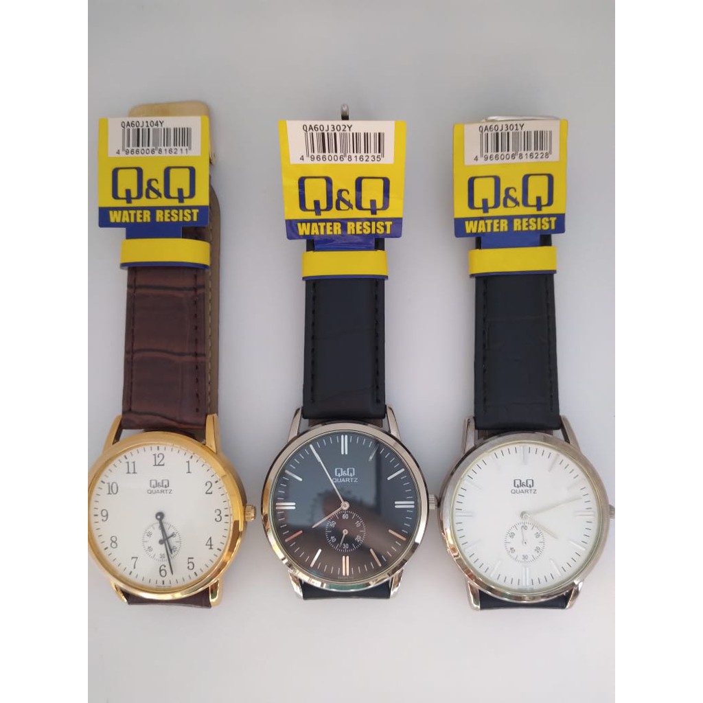 SALE Jam Tangan Pria Bisnis Classic Kulit Leather Analog Ori Q&amp;Q QnQ QQ QA60 Series