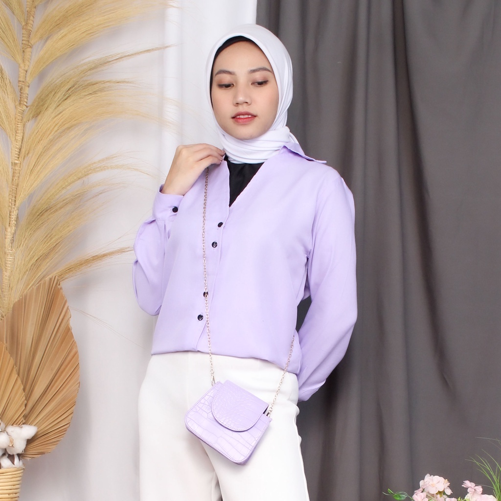 Kemeja Wanita V Neck polos / Kemeja Kerja / Kemeja Casual Wanita