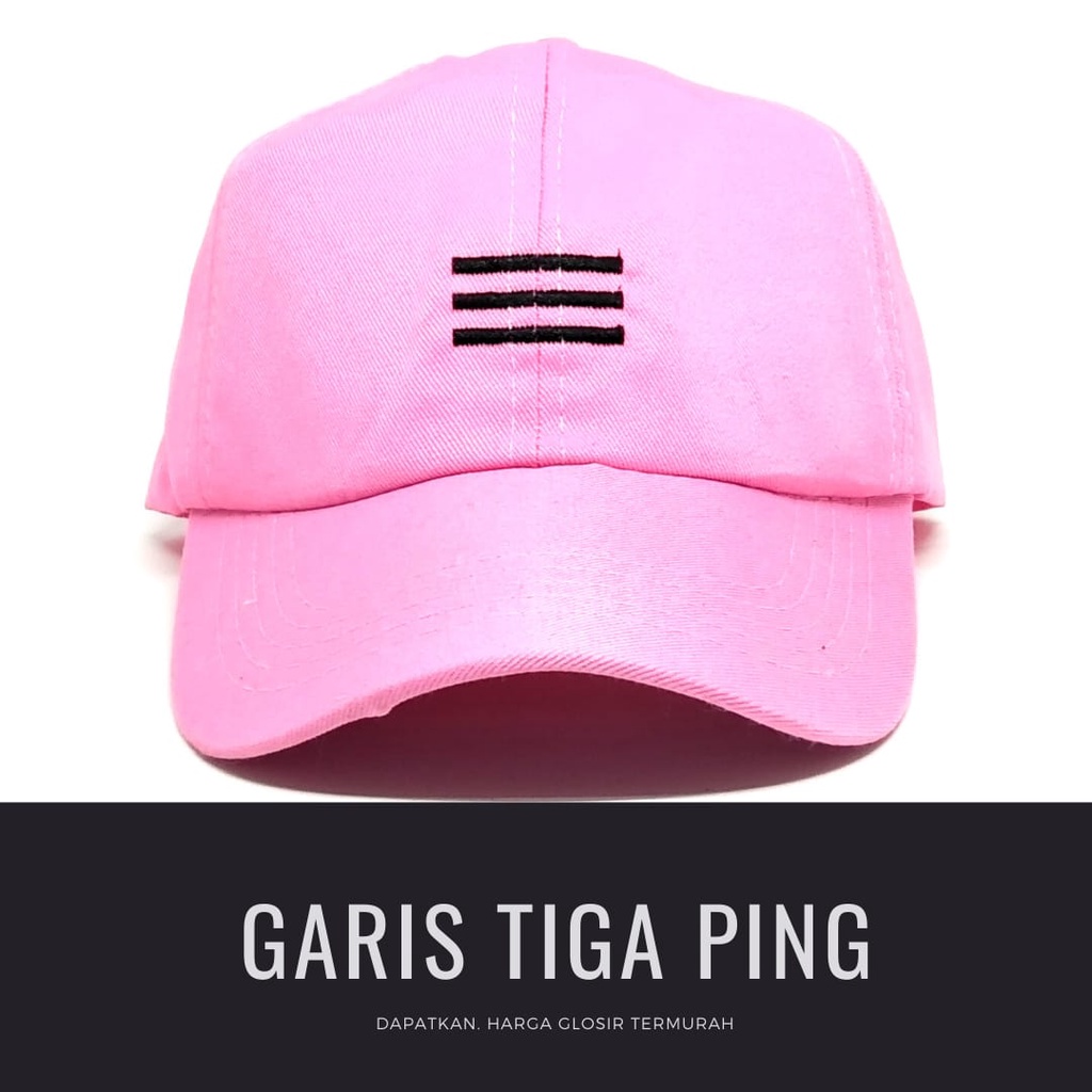 Termurah Topi baseball / garis tiga / challange / reclusive / kaktus / smile / pesawat kertas / yours / brotosaurus dino / daun kecil rasta / pohon kelapa  ring premium dan pertamax pria wanita kpop korea-Garis ping