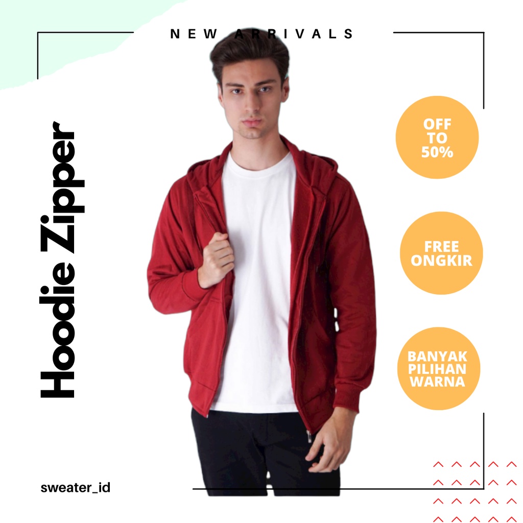 SWEATER_ID Hoodie Zipper Maroon Polos Unisex