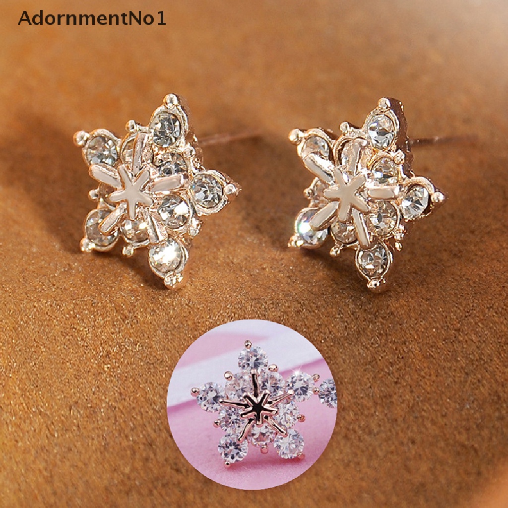 (AdornmentNo1) Anting Tusuk Bentuk Bintang / Snowflake Aksen Kristal Untuk Perhiasan Wanita