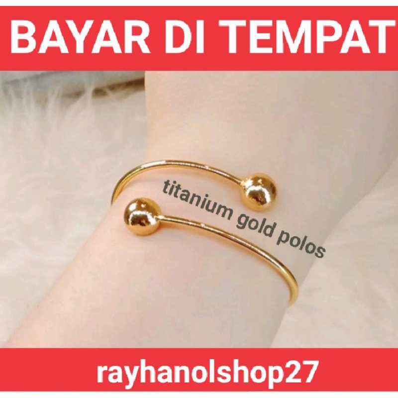 Perhiasan wanita cantik warna gold gelang tangan titanium motif pilihan anti karat lapis emas 22 k gold