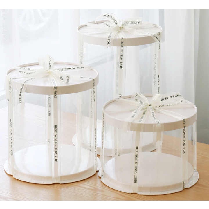 Cake Box Bulat Hampers Seserahan Sangjit Plastik Mika Transparan - Putih