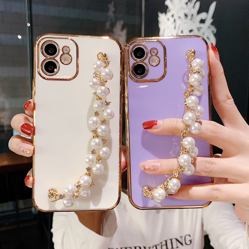 Soft Case Dengan Gelang Mutiara Anti Jatuh Untuk Iphone 12 Pro Max 12mini 11pro Max Xs Max Xr 7 / 8 / Se 7plus / 8plus