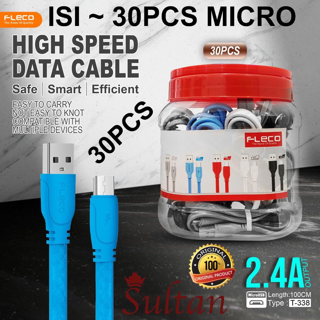 1 TOPLES~Kabel Data Fleco T-338 Micro Usb 30PCS/ T338 IPH 40PCS/T 338 TYPE-C 40PCS  Fast Charging