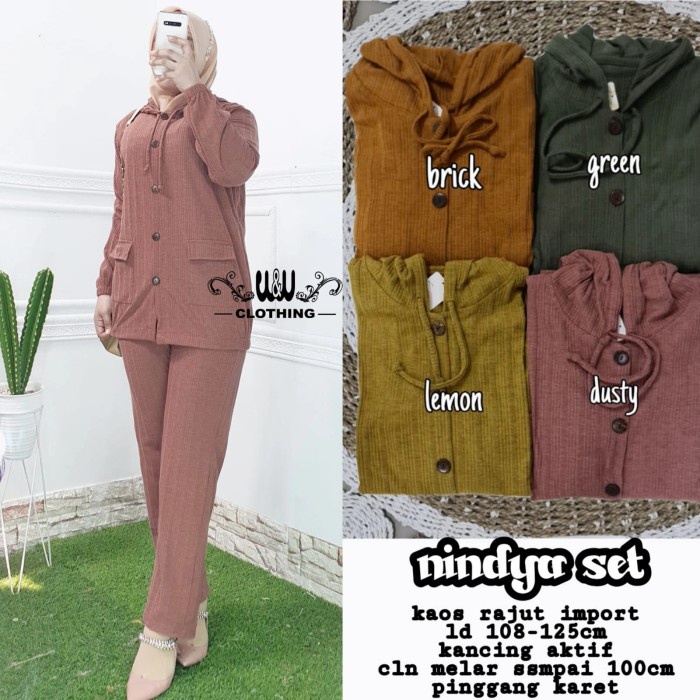 Nindya set setelan celana wanita Kaos rajut impor baju kerja murah