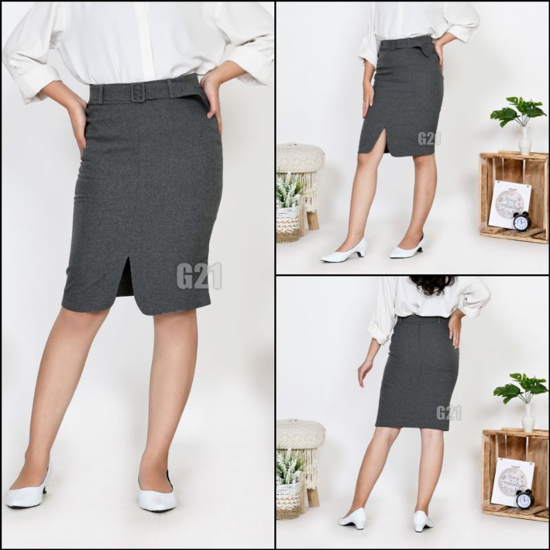 Rok Kerja Hitam Pendek Span Sepan 3/4 dan 7/8 Bahan Formal Kantor-3/4 Abu Tua