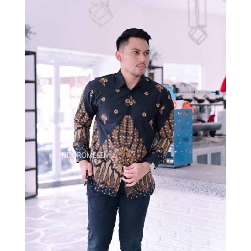 KEMEJA BATIK PREMIUM batik kangen kamulyan hitam katun halus baturaden reguler fit lengan panjang