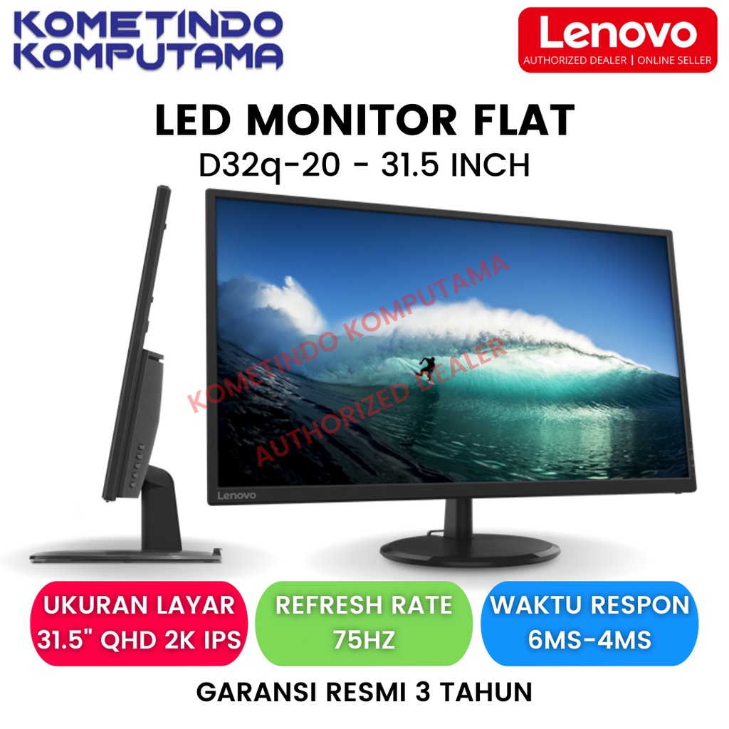 Lenovo D32q-20 31.5&quot; LED Monitor QHD 2K IPS DP HDMI 75Hz, 72%NTSC 32&quot; - Garansi Resmi ORIGINAL 100%