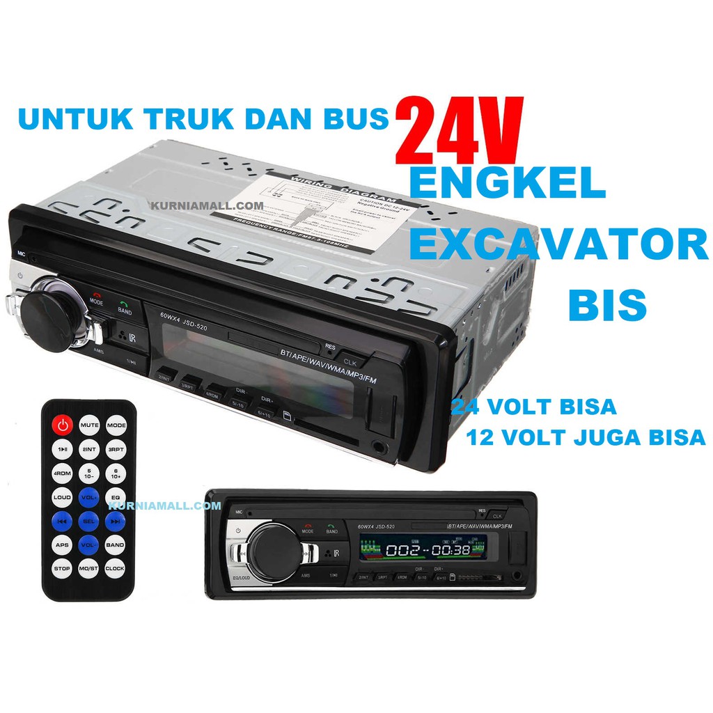 Tape Audio Mobil Truck dan Bus auto voltage 12 volt 24 Volt single DIN Bluetooth USB MP3 FM Radio