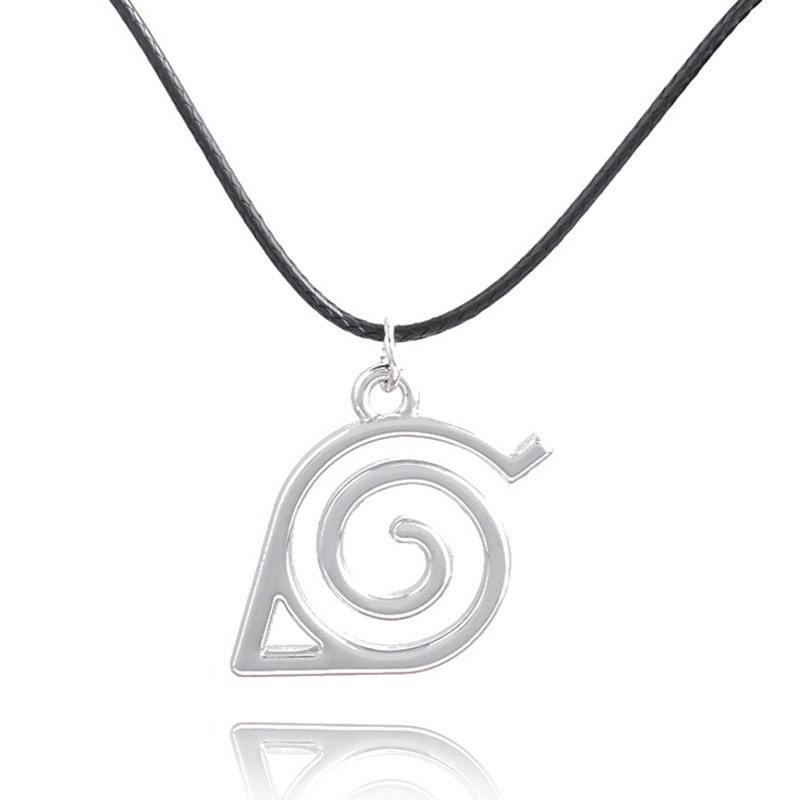 Japanese Anime Naruto Konoha Sign Pendant Necklace Jewelry Cosplay Black Chain