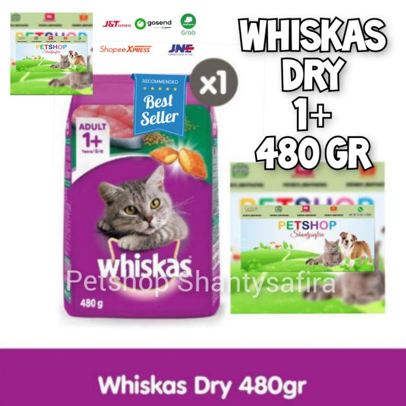 MAKANAN KUCING WHISKAS KERING ADULT 480 GR 1+ / WHISKAS DRY ADULT 480GR  USIA 1+ KUCING DEWASA