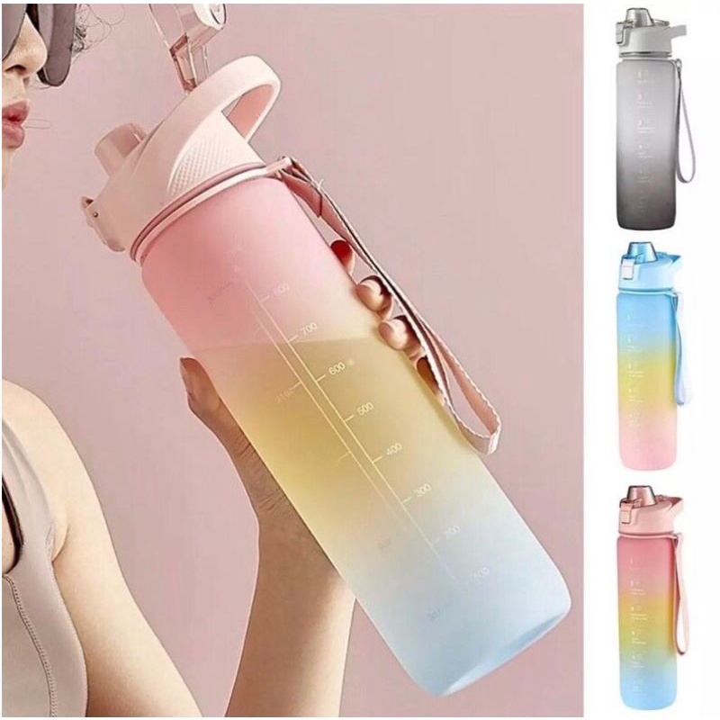 READY! Botol Minum Anak Gradiasi Warna Pastel /Botol Minum Motivasi dengan Penanda Waktu Kapasitas 2L/TUMBLER