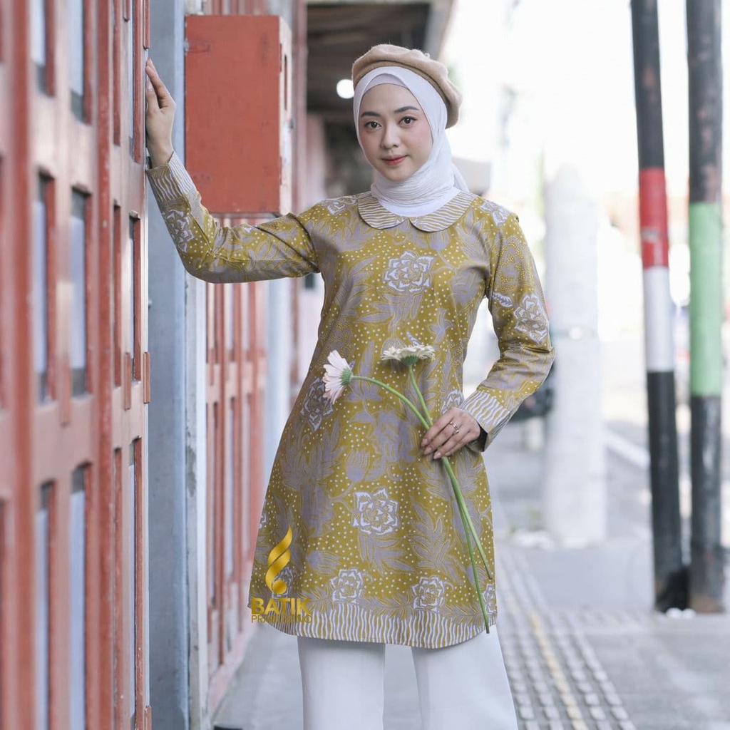 Batik Prabuseno - MAWAR GEMILANG   Tunik  Wanita    Original Ori Modern   Jumbo Atasan  Kerja Busui 