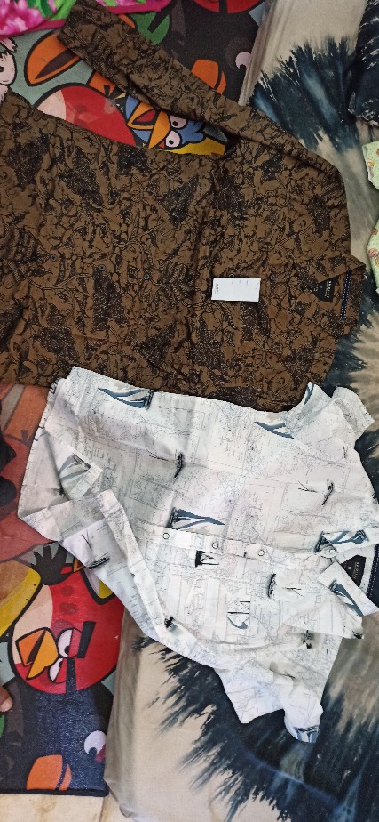 [gridline - Ls042 Brown & Navy ] Kemeja Batik Pria Katun Lengan Panjang Slimfit Premium Halus Tebal