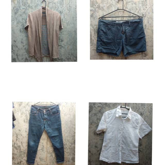 preloved cardigan, levis, kemeja, giordano regular shorts (baca deskripsi)