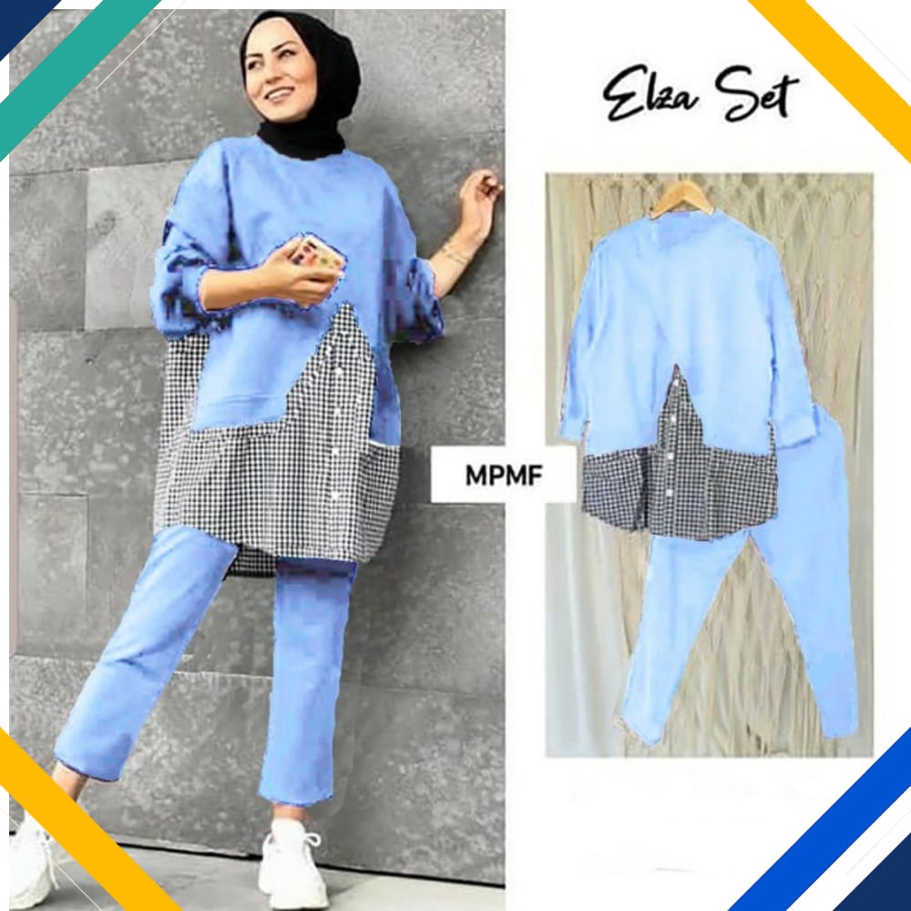 Elza Set Blue Kekinian Setelan Wanita 0152 Premium UJY