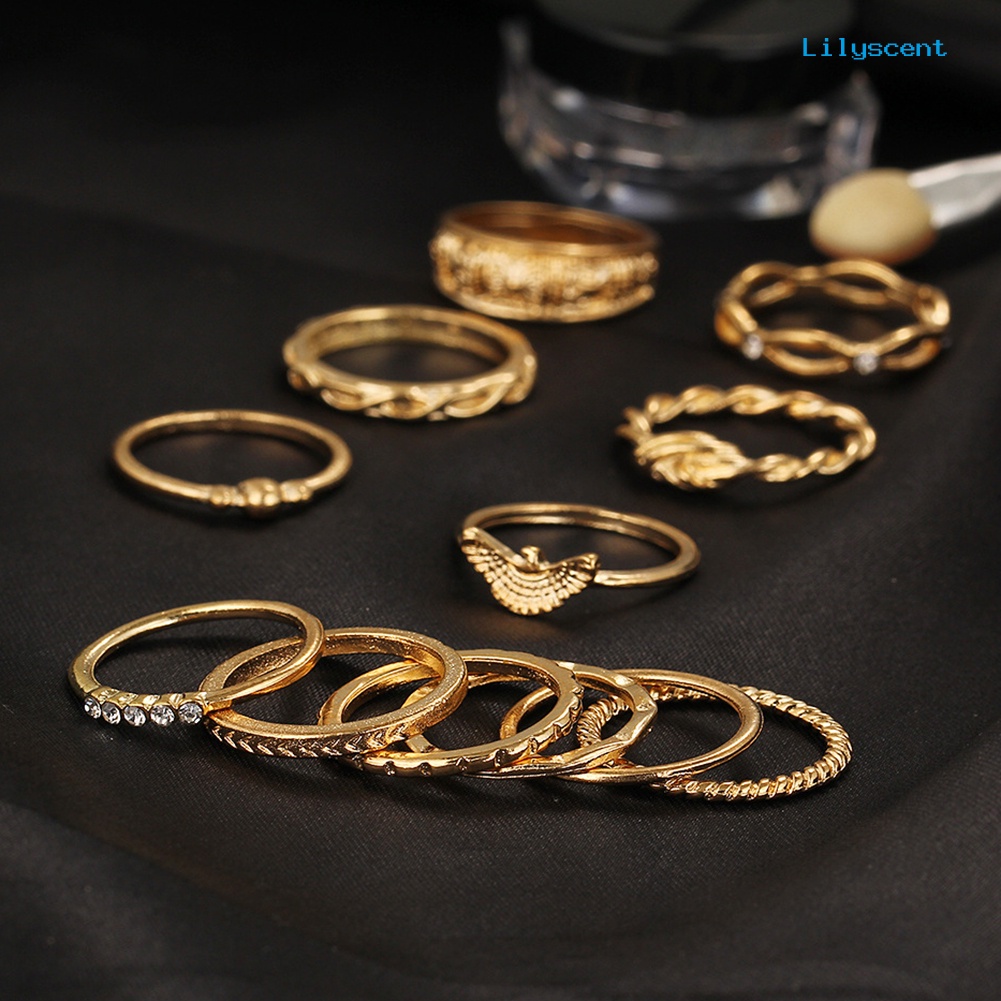 12pcs / Set Cincin Knuckle Desain Ukiran Twisted Aksen Berlian Imitasi Gaya Retro Untuk Wanita