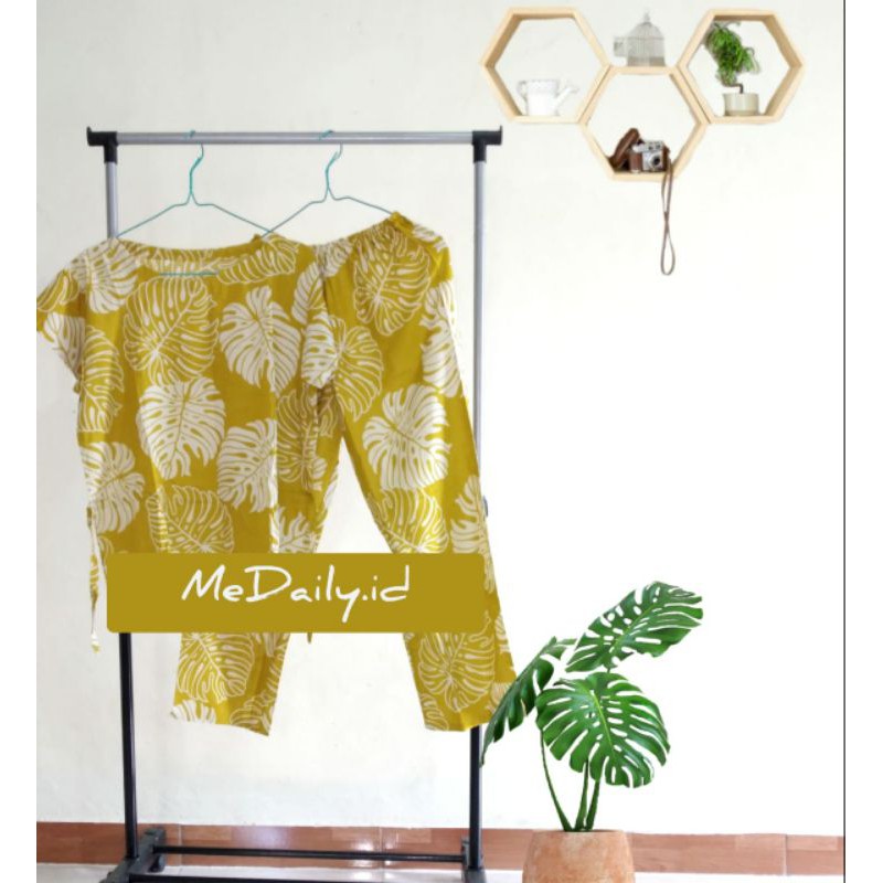 Motif tropical setelan lengan pendek/setelan panjang/babydoll/piyama/pajamas