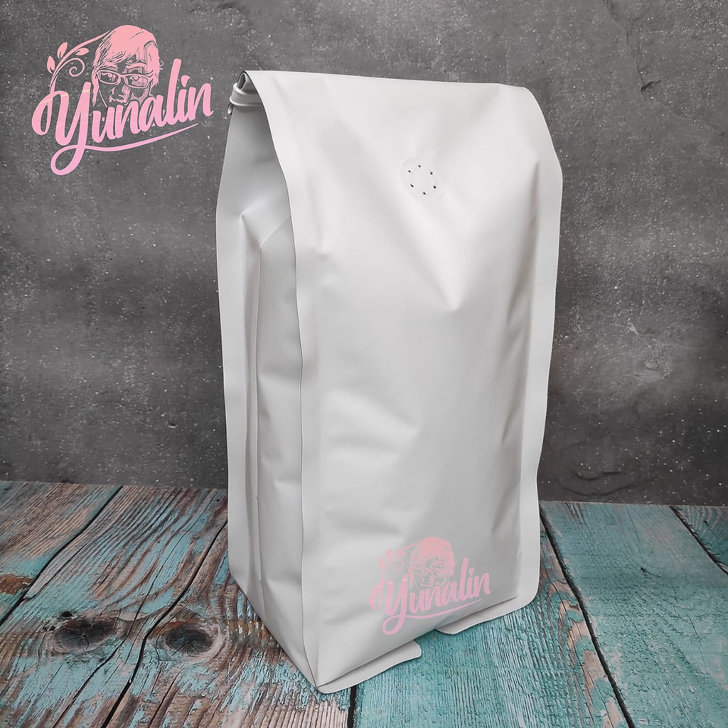 Kemasan Gusset Alumunium White 1000 GR | Kemasan Coffee 1 KG Gusset Quad Seal