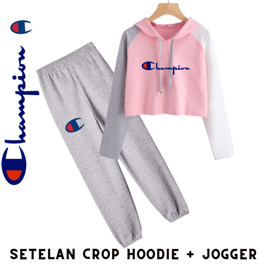 JBF Baju Setelan Remaja Tanggung Set Hoodie + Jogger Sweater Crop Hoodie Kombinasi Dan Celana Panjan