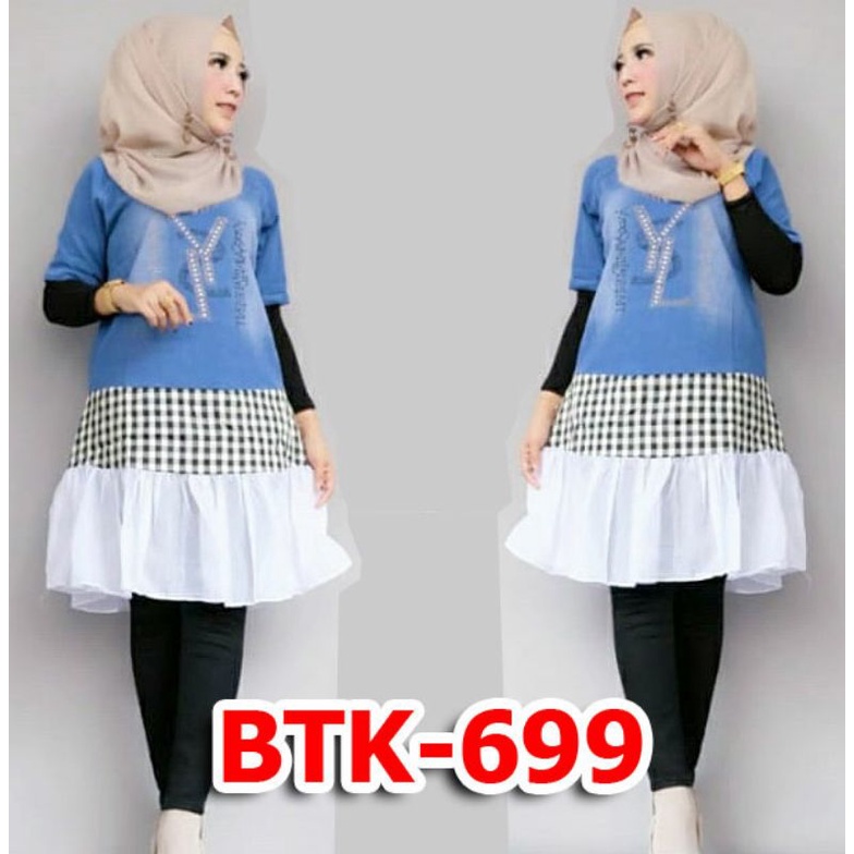 Tunik Wanita Muslim Bahan Jeans Kombi Katun BTK699