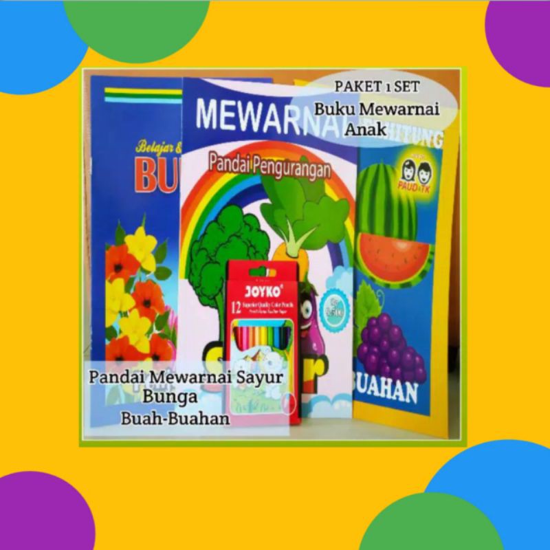 BUKU MEWARNAI ANAK BUKU MEWARNAI TK PAUD PAKET HEMAT 1 SET PENSIL WARNA