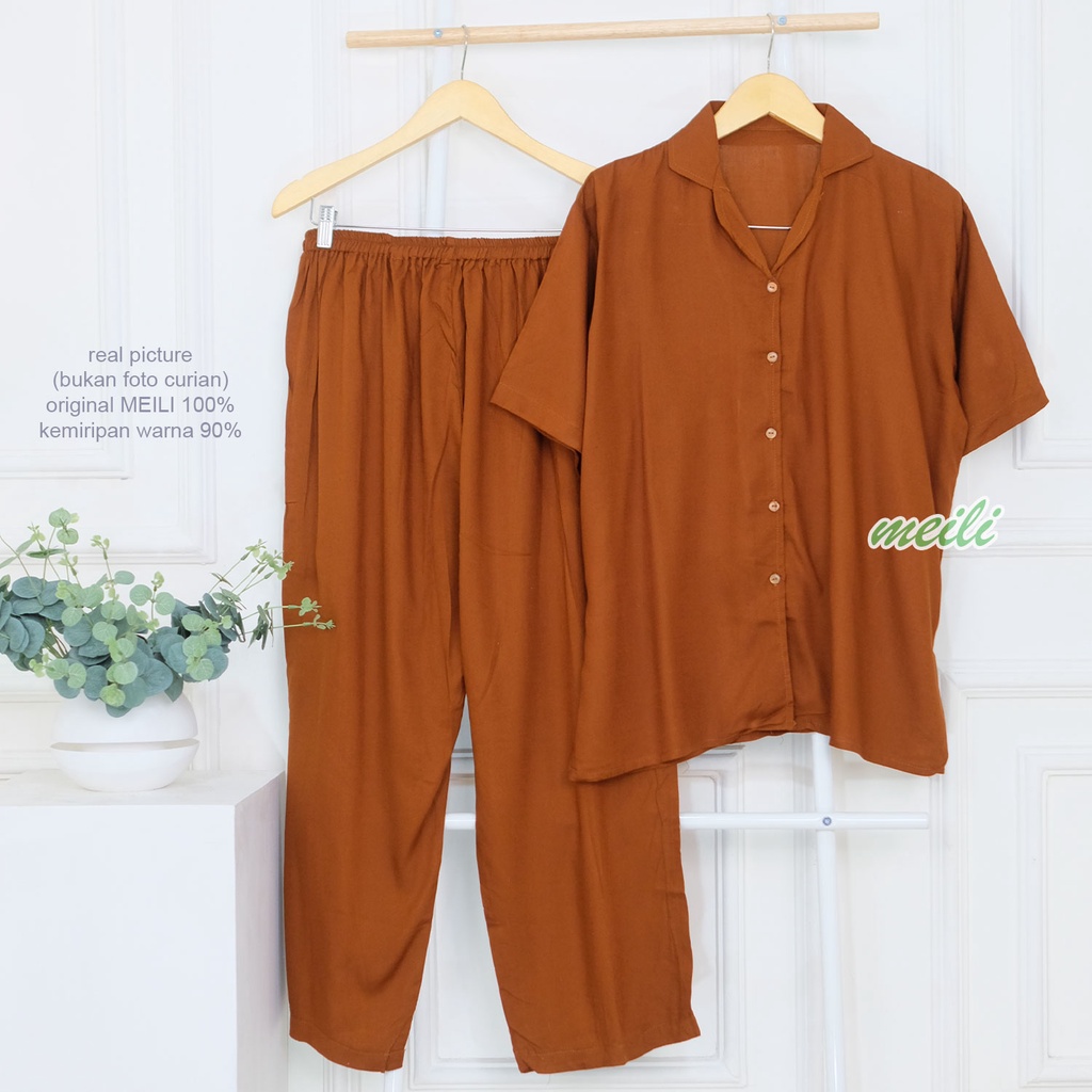 XXL 5L Setelan Jumbo Rayon Polos Premium Basic Pajamas Bigsize LD 120 140 Piyama Ukuran Besar Oneset Daily Sleep Wear Setcel Jumbo LD 110 120 Bigsize-Pajamas Teracota