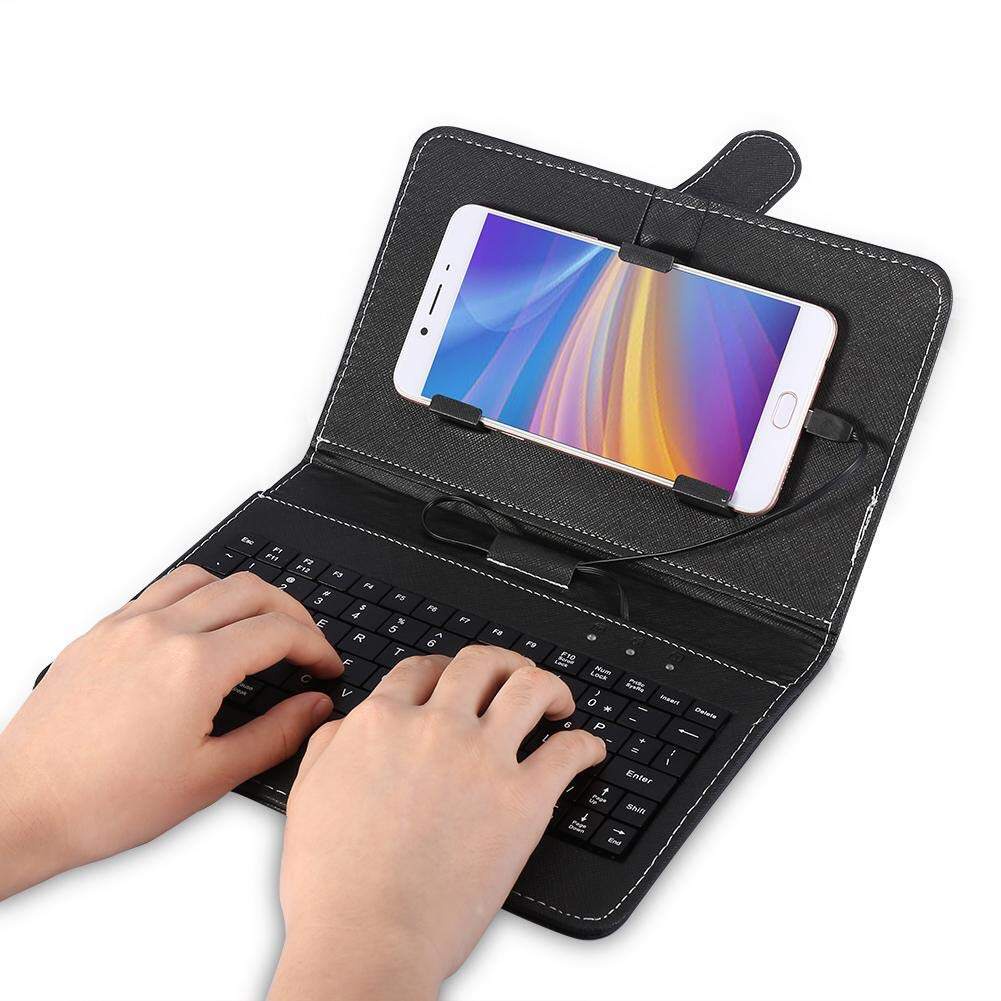 Keyboard Ponsel dengan Casing Pelindung untuk Fungsi OTG Casing Kulit PU Berkabel USB Keyboard Stand Holder Penutup Pelindung Ponsel untuk Android