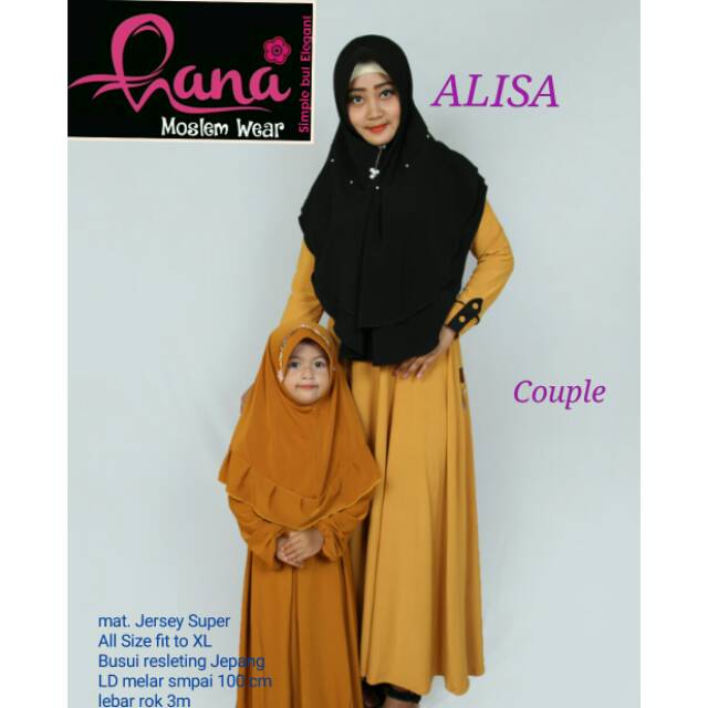 BAJU MUSLIM COUPLE GAMIS IBU DAN ANAK JERSEY - KUNYIT