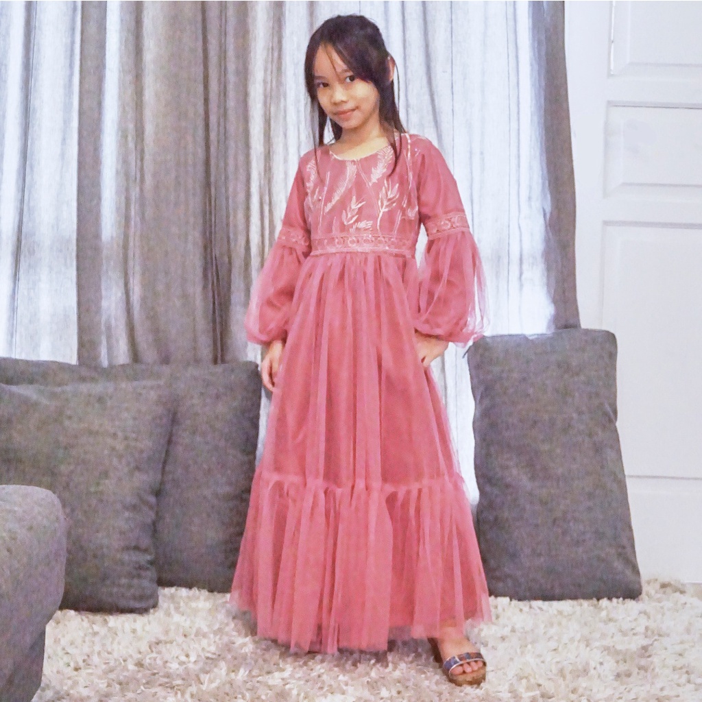 BEST SELLER Gaun Pesta Anak Muslimah / Dress Anak Muslimah Cantik Renda Tutu
