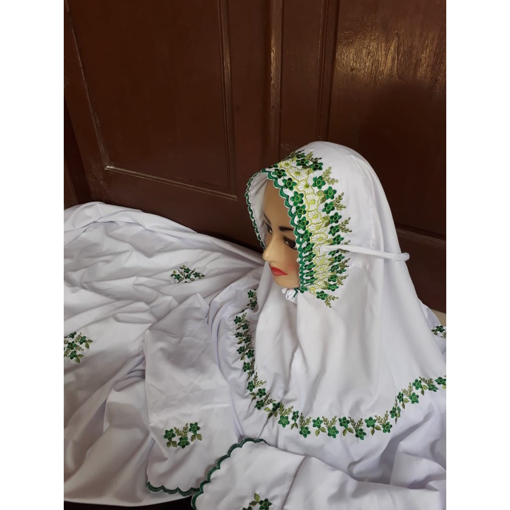 MUKENA TERUSAN POLINO SUPER SILK BORDIR BUNGA MAWAR KECIL