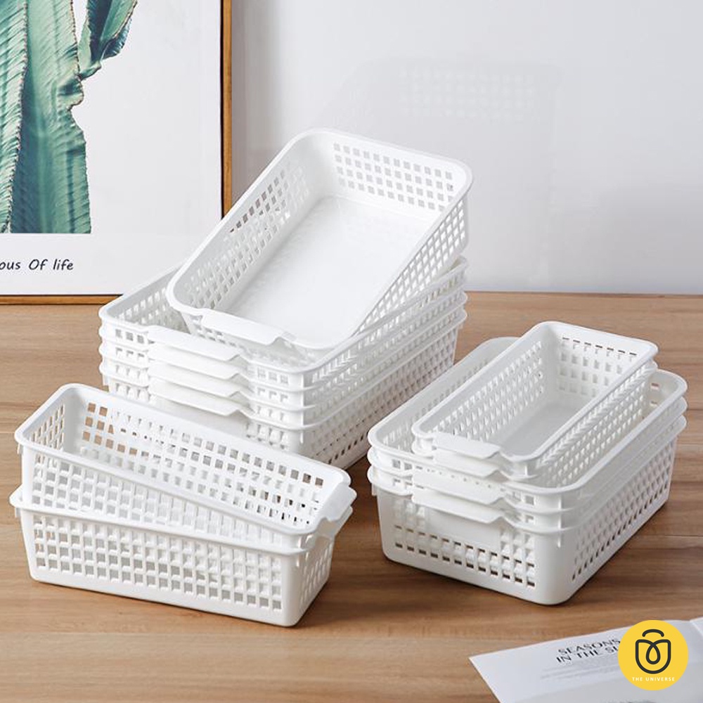 Keranjang Serbaguna Portable Murah Kotak Penyimpanan Plastik Kosmetik Mini Meja Multifungsi White Storage basket - HW039