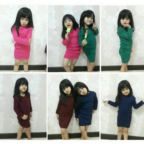 DRESS RAJUT ANAK 4-6th ADILA POLOS baju rajut anak perempuan tangan panjang