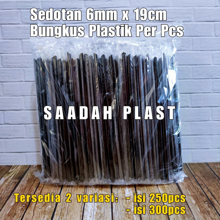 (ISI 250) Sedotan 6mm x 20cm steril runcing lancip 6ml bungkus plastik hitam